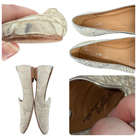 COACH Catrin Flats Size 9.5 B Snakeskin Embossed Texture Leather Metallic Loafer - Picture 9 of 10
